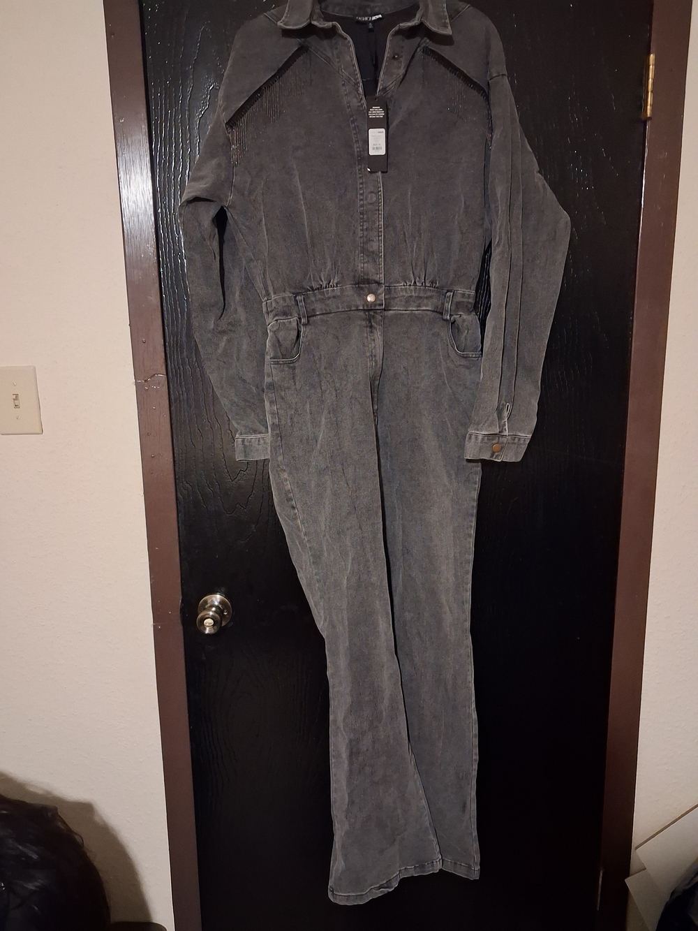 Women's Gray Washed Jumpsuit - Casual Long Sleeve Fashionnova XL NWT